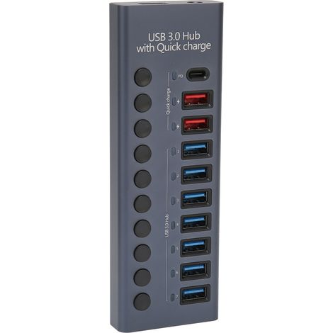 Hub USB 3.0 10 ports 5 Gbit/s 60 W avec interrupteur individuel et indicateur LED. Station d'accueil USB 3.0 pour PC et téléphone. Prise US 100-240 V. (1/5)