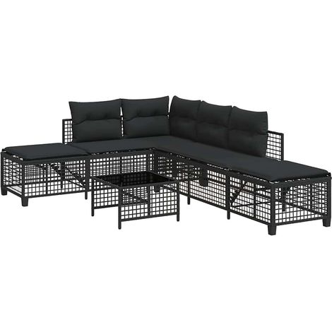 Salon de jardin d'angle 3 pcs,Mobilier de jardin avec coussins noir résine tressée CFW24511 (1/5)
