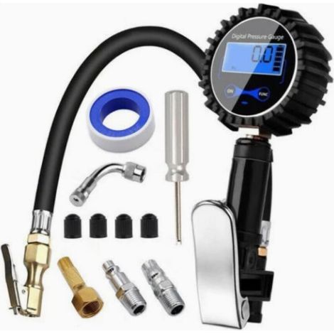 Numérique Manomètre Haute Précis Digital Jauge de Pression de Pneu Pistolet de Gonflage Pour Voiture Camion SUV Moto Vélo avec écran LCD, Air chuck et Tige à Double Tête 200PSI (1/5)