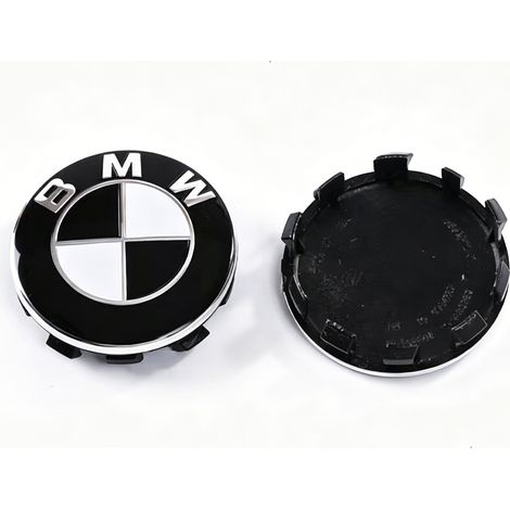 Satz mit 4 Radnabenkappen (56 mm) für BMW 1er, 3er, 5er, 7er, X1, X3, X4, X5 und X6, Felgen-Mittelkappen, Radnabenblenden, Schwarz-Weiß, 4 Stück (1/3)