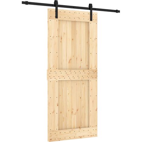 Sliding Door Natural and Black 90 x 210 cm Solid Pine Wood vidaXL (1/5)