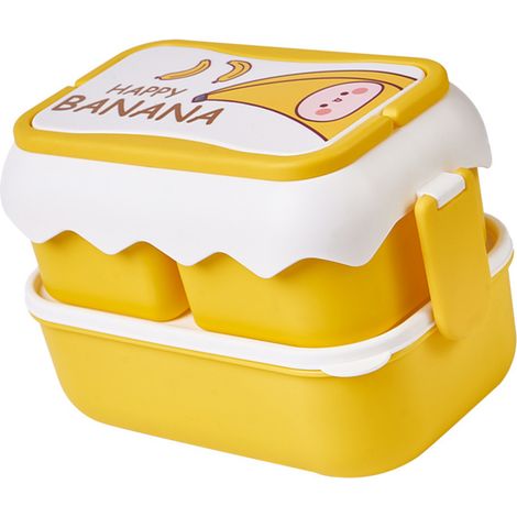 Boîte à lunch portable mignonne pour enfants, bento cartoon avec compartiments, réchauffable au micro-ondes, conteneur jaune pour école (1/5)