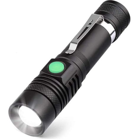 Lampe torche LED rechargeable USB, 600 lumens, étanche IP65, 4 modes d'éclairage, lampe torche zoomable pour la maison, le camping, la randonnée, les urgences (pile incluse) (1/5)
