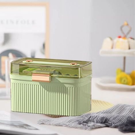Trousse de premiers secours pour la maison, portable, double couche, transparente, en plastique vert, idéale pour les enfants. (1/5)
