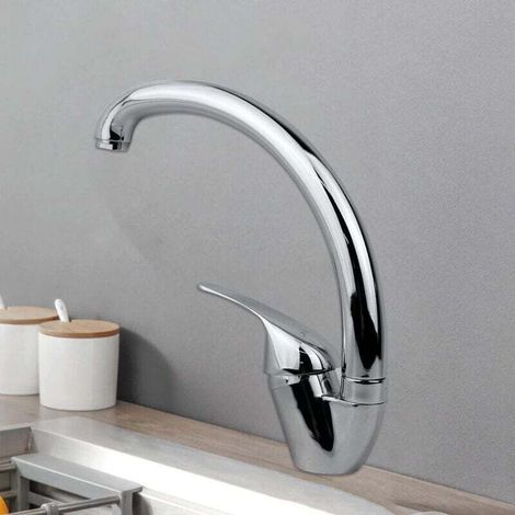 Mitigeur de cuisine et d'évier à levier unique, finition plaquée, levier latéral, rotation à 360°, double usage eau chaude et froide