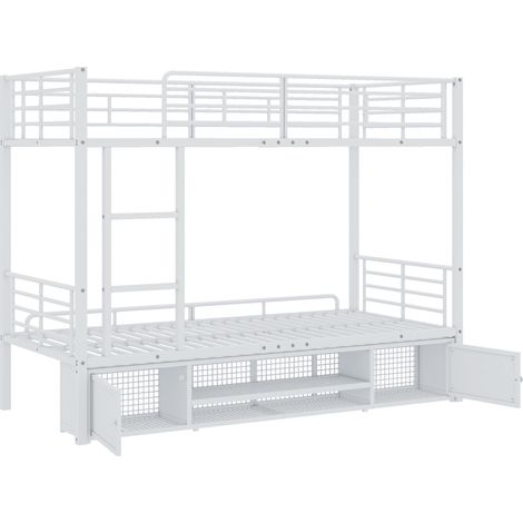 Weißes Metall-Etagenbett 90 x 200 cm mit seitlicher Leiter und Schuhablage MODENUIT (1/5)