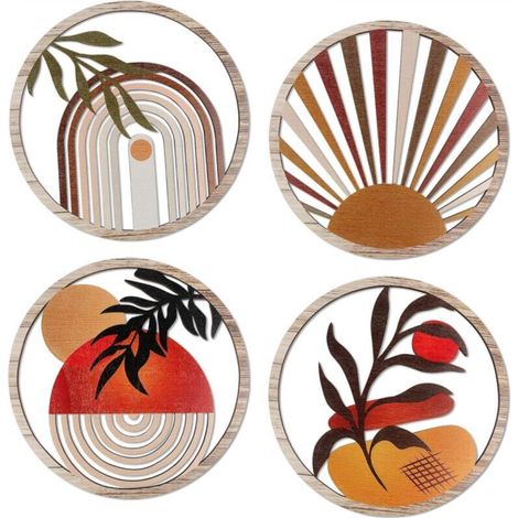 4 Pieces Bohemian Wooden Hanging Wall Decor for Living Room, Bedroom, Farmhouse, Nursery - Art Deco Wall Art (1/5)