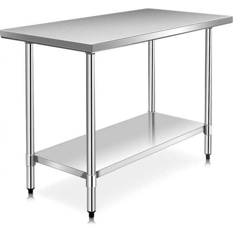 Table de travail inox argentée 122x61x90 cm avec étagère inférieure et plan renforcé pour cuisine professionnelle et restaurant (1/5)