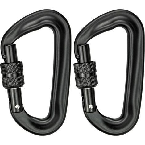 Mousqueton aluminium 12KN – Charge maximale 1200 kg – Lot de 2 mousquetons en forme de D – Pour hamacs, camping, escalade (1/5)