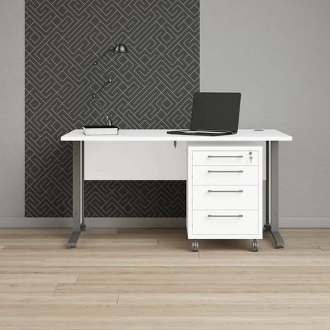 Dmora - Schreibtisch Orphee, Mehrzweckschreibtisch, Bürotisch für PC, Eckschreibtisch, 150x80 h75 cm, Weiß und Grau (1/5)
