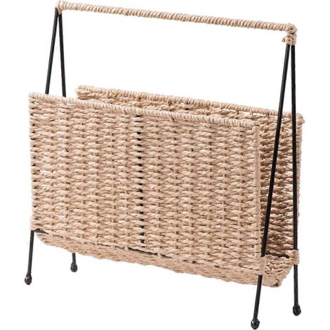 Panier de rangement tressé pour livres, porte-revues vintage, présentoir sur pied, rangement pour magazines et autres articles, panier à goûter (1/4)