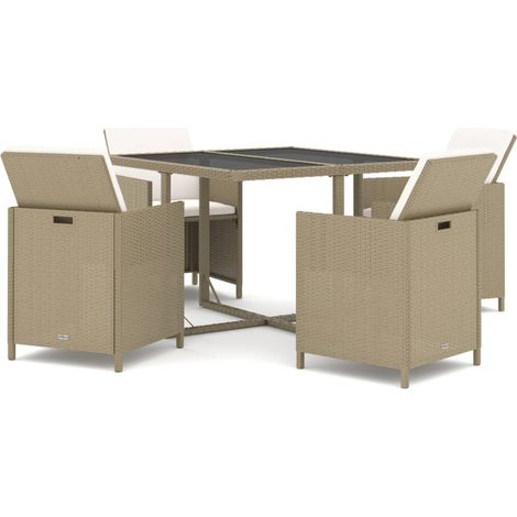 Maison Exclusive - 5-tlg. Garten-Essgruppe mit Kissen Poly Rattan