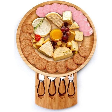 Plateau fromage 25x25x3,2 cm – Avec couteau coupe-fromage – Ustensile cuisine – Bois (1/5)