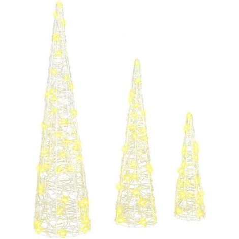 Ensemble de 3 sapins de Noël, blanc chaud, acrylique 20 x 20 x 80 cm. (1/5)