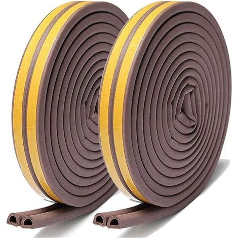Bandes d'étanchéité pour portes et fenêtres, bandes d'étanchéité en mousse autocollantes, coupe-vent et insonorisantes (Brun, 6 m, type D) (1/5)