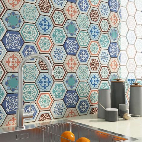 30CMx30CM Credence Adhesive pour Cuisine Carreaux Bleu Sarcelle Imperméable Stickers Muraux Carrelage Salle de Bain Vert Bleu Carrelage Hexagone Adhesif Mural Cuisine Buanderie 15 Dalles (1/5)