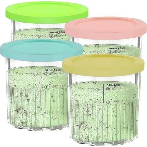 Bacs to cream iced for Ninja CREA Mi Deluxe  Set of 4 pots reusable with covers  Cleaning easy to lave-vaisselle (1/4)