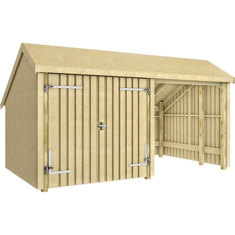 Plus Gartenhaus Multi 2 Module 445 x 258 cm natur mit Doppeltür Gartenhäuser Holz