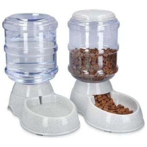 2X Distributeur Croquettes et Eau - Accessoire pour Chat et Chien - 2X Gamelle Automatique Nourriture - pour Chat Chien Lapin - Capacité 3,8L-Chrom (1/5)