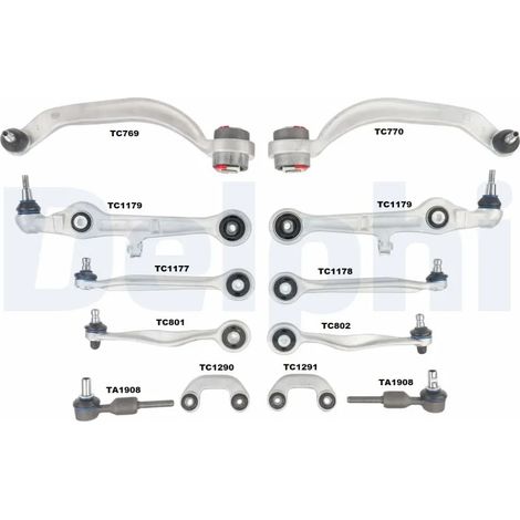 Kit de réparation, bras triangulaire Delphi Technologies TC1500KIT AUDI