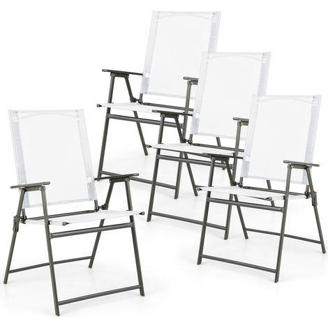 Lot de 4 chaises pliantes blanches en métal antirouille avec accoudoirs et patins antidérapants pour jardin, terrasse et camping (1/5)