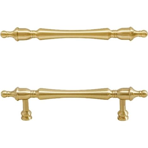 Un ensemble de 2 poignées de porte en cuivre massif - couleur cuivre naturel, 96mm espacement des trous, 14,4cm de longueur (1/4)
