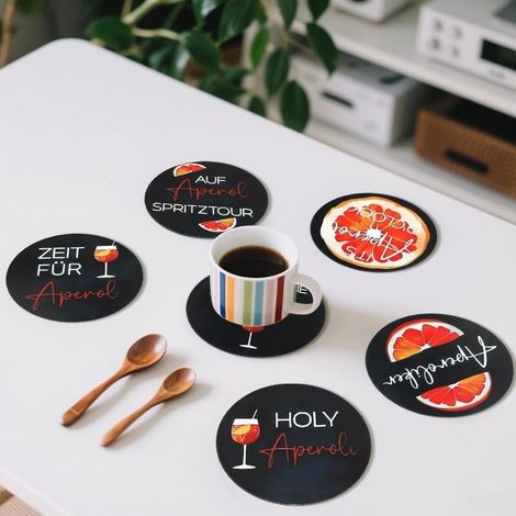 Ensemble de 6 sous-verres en bois - Sous-verres artisanaux, épais et résistants à la chaleur, parfaits pour les bureaux, les bars et les fermes - Sous-verres noirs pour protéger votre bureau (1/5)