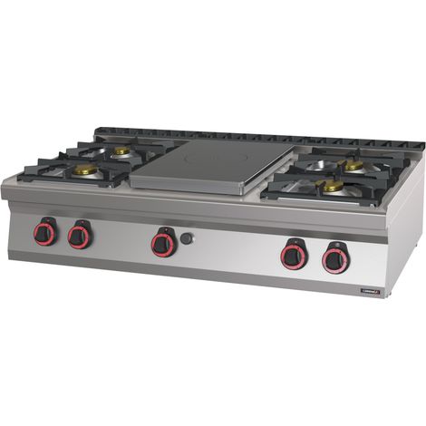 Fourneau gaz professionnel - 4 feux + Plaque coup de feu - 120cm - Casselin