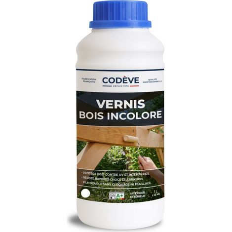 Codève Bois – Vernis bois incolore 1 L – Lasure extérieure pour bois dur – Résistance UV et abrasion – Application facile au pinceau ou pistolet
