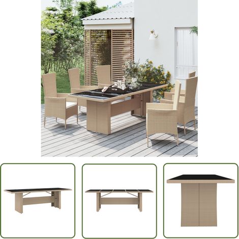 The Living Store Gartentisch mit Glasplatte Beige Poly Rattan & Hartglas - Gartentisch - Esstisch - Outdoor Möbel - Gartenmöbel - Terrasse (1/5)