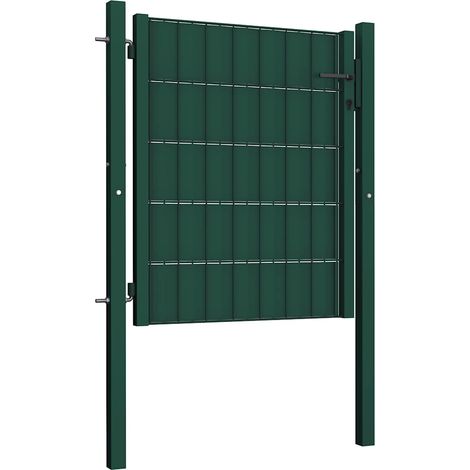 Portail de clôture en PVC et acier 100 x 81 cm vert (1/4)
