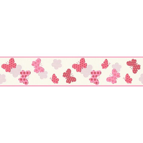 Frise papier peint papillon pour chambre enfant Frise tapisserie rose blanc & rouge Frise murale pour chambre de fille (1/3)