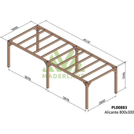 Pérgola de Madera Laminada Alicante (Maderland) - Gardeneas - 800 x 300 cm