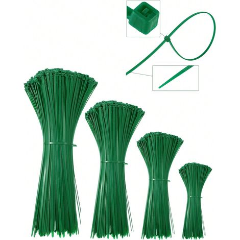 200 pièces de colliers de serrage auto-bloquants verts 4x200mm, colliers en plastique réutilisables, résistants à la chaleur pour fixer des plantes, décoration de mariages ou de fêtes (1/5)