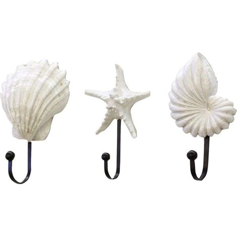 Ganchos de pared, 3 piezas, multifuncionales, con diseño de concha marina, estrella de mar y caracola, sencillos ganchos decorativos con forma de concha para colgar en la pared del hogar, abrigos, som
