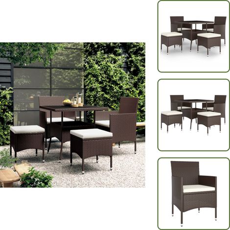 The Living Store Ensemble à manger de jardin 5pcs Résine tressée Marron - Salon De Jardin - Meubles De Jardin - Set De Salon De Jardin - Table Et Chaises De Jardin - Ensemble Repas Extérieur