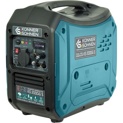 Könner & Söhnen KS 2000iG S Generador Inversor de Combustible Dual (Gas/Gasolina), 2,0 kW, Silencioso, Onda Sinusoidal Pura, Tecnología ECO, Ideal para Camping y Dispositivos Sensibles, USB Integrado (1/5)