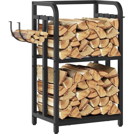 Range-Bûches, Support à Bois, Étagère à Bois de Cheminée, Étagère de Rangement, pour Intérieur, Extérieur, Noir AFKBK5301