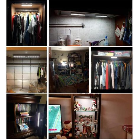 Lampe de Placard USB Rechargeable lampe 10 led detecteur de mouvement pour Cabinet Armoire Penderie Cuisine Couloir Toilettes, Avec Bande Magnetique Adhésive Amovible [2 Pack] (Blanc) MOONSTARS (1/4)