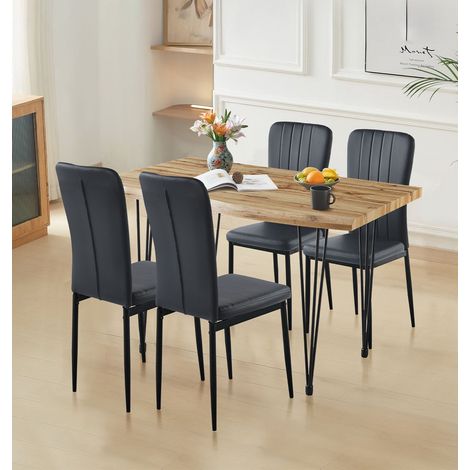 Hallowood Furniture Cullompton Rectangle Dining Table and Chairs Set 4, Dining Room Sets with Live Edge Effect Kitchen Table and Black Faux Leather High Back Kitchen Chairs (120cm) (1/5)