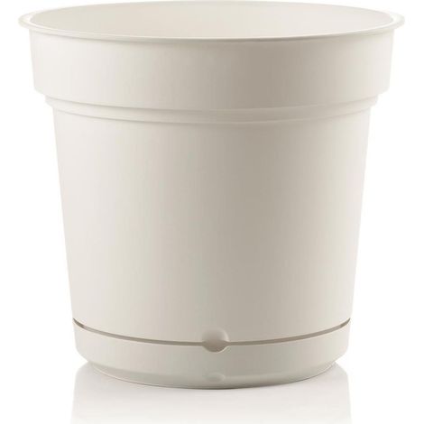 Outdoor runde Vase aus Kunstoff mit Untersetzer ''Hydral Element'' für Blumen und Pflanzen -18 cm / Weiss