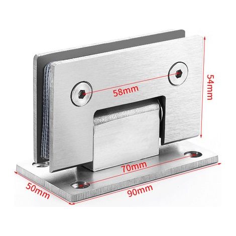 Bisagra para puerta de ducha - 90 grados - Acero inoxidable - De pared a cristal - Plateada (1/4)