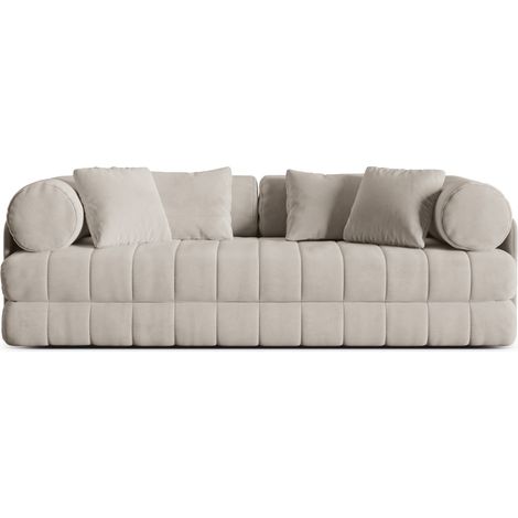 Canapé convertible 3 places en velours beige (1/5)