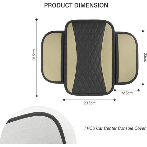 Cuscino per bracciolo auto, in similpelle microfibra con 2 tasche portaoggetti, accessorio per interni auto, copribracciolo per la maggior parte dei veicoli (beige) (1/4)
