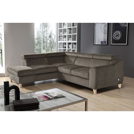 Canapé d'angle en tissu luxe 5 places, ASHLEY, taupe, angle gauche (vu de face) (1/5)