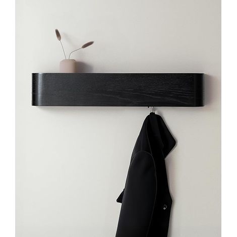 Porte-Manteau Mural Bois Design Moderne avec Crochets Muraux Cachés Panneau en Placage de Bois Massif Chêne, noir (1/5)