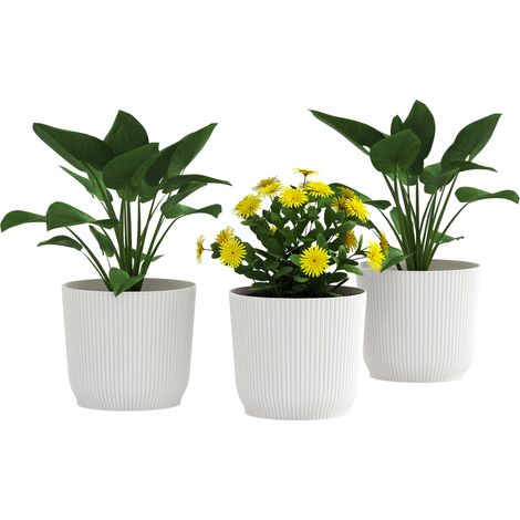 Set of Three 22cm White Flower Pots-Perfect for Home Decor and Indoor Gardening