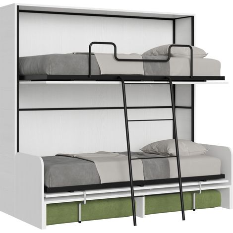 Letto doppio a scomparsa Kando con divano con materassi bianco frassino, verde (1/5)