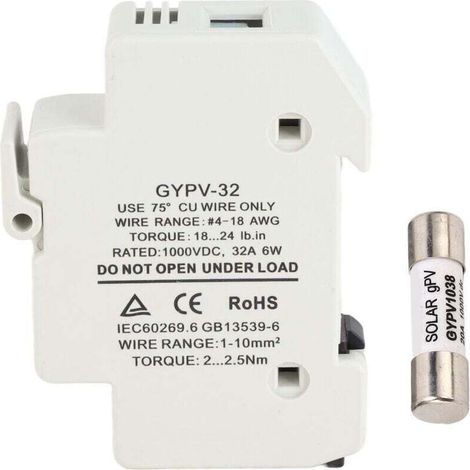 Portafusibili per pannelli solari fotovoltaici, base cilindrica per portafusibili 32A DC 1000V (1/4)