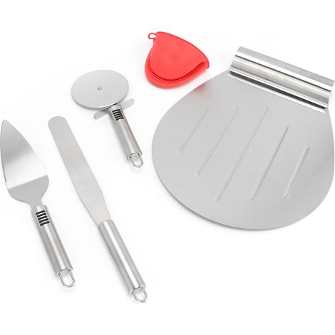 Pizzaspatel, 5-teilig, Edelstahlklinge, poliert, Pizzaschaufel, Pizzaschneider (1/5)
